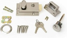 Satin Nickel Deadbolt Lock w/ Night Latch Holdback Button Single Cylinder Rim