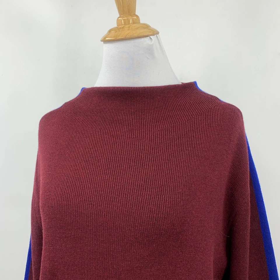 Espléndido Suéter Mujer XS Extra Pequeño Borgoña Mezcla Cachemira Rayas Cobalto Foto 3 de 4