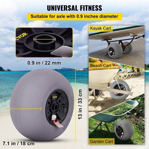 Beach Balloon Wheels, 13" Replacement Sand Tires, TPU Cart Tires for Kayak Dolly - Picture 3 of 11