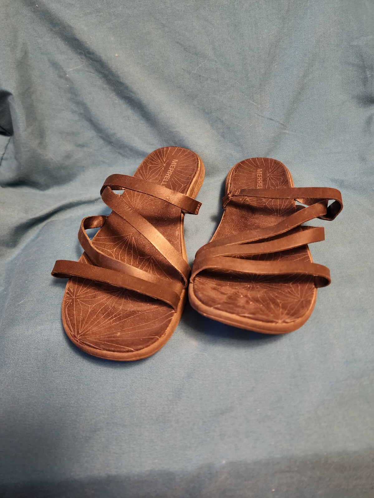 Merrell Duskair Seaway Black Slide Leather Sandals Women's Size 11 EUC