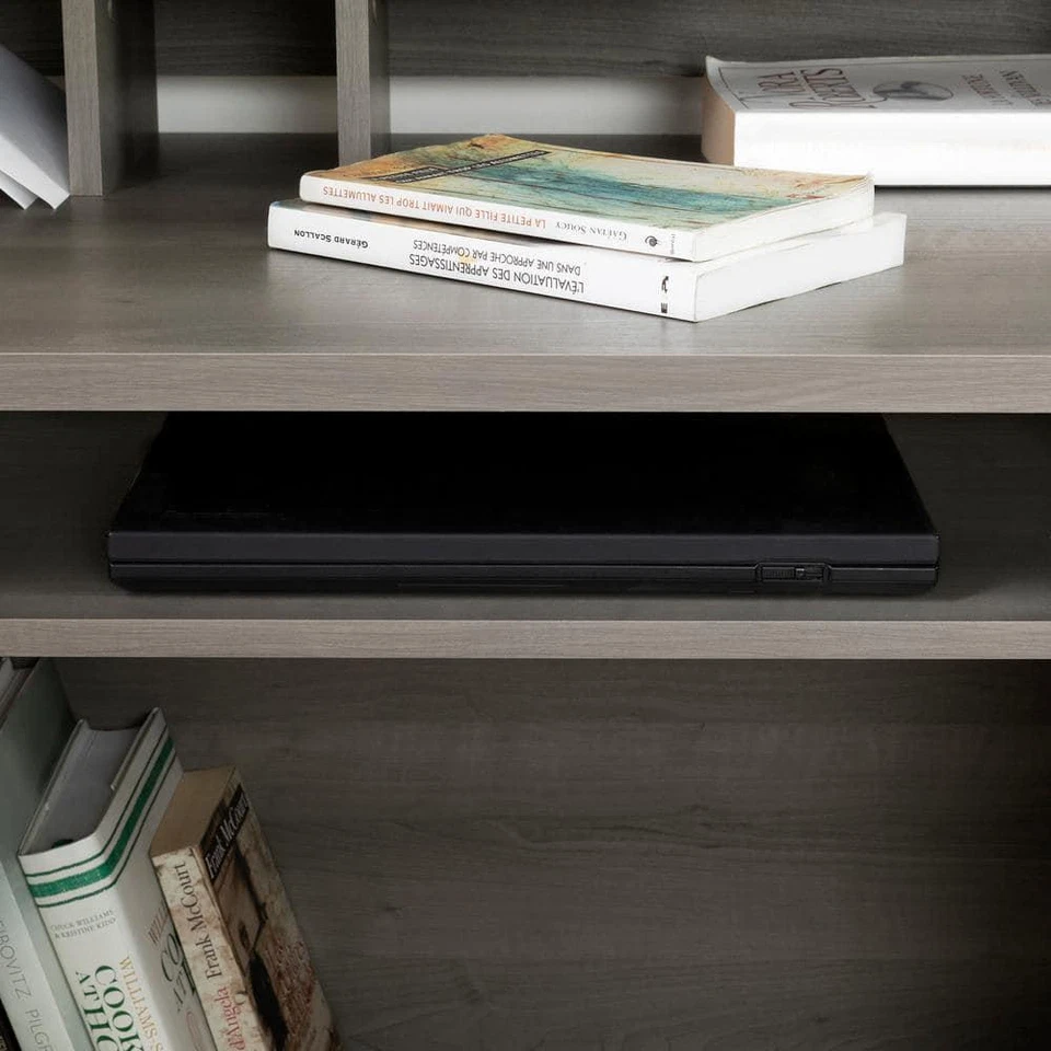 South Shore Computer Desk Rectangular Hutch Fixed Dividers Gray Maple 3-Drawer - Image 4 of 4