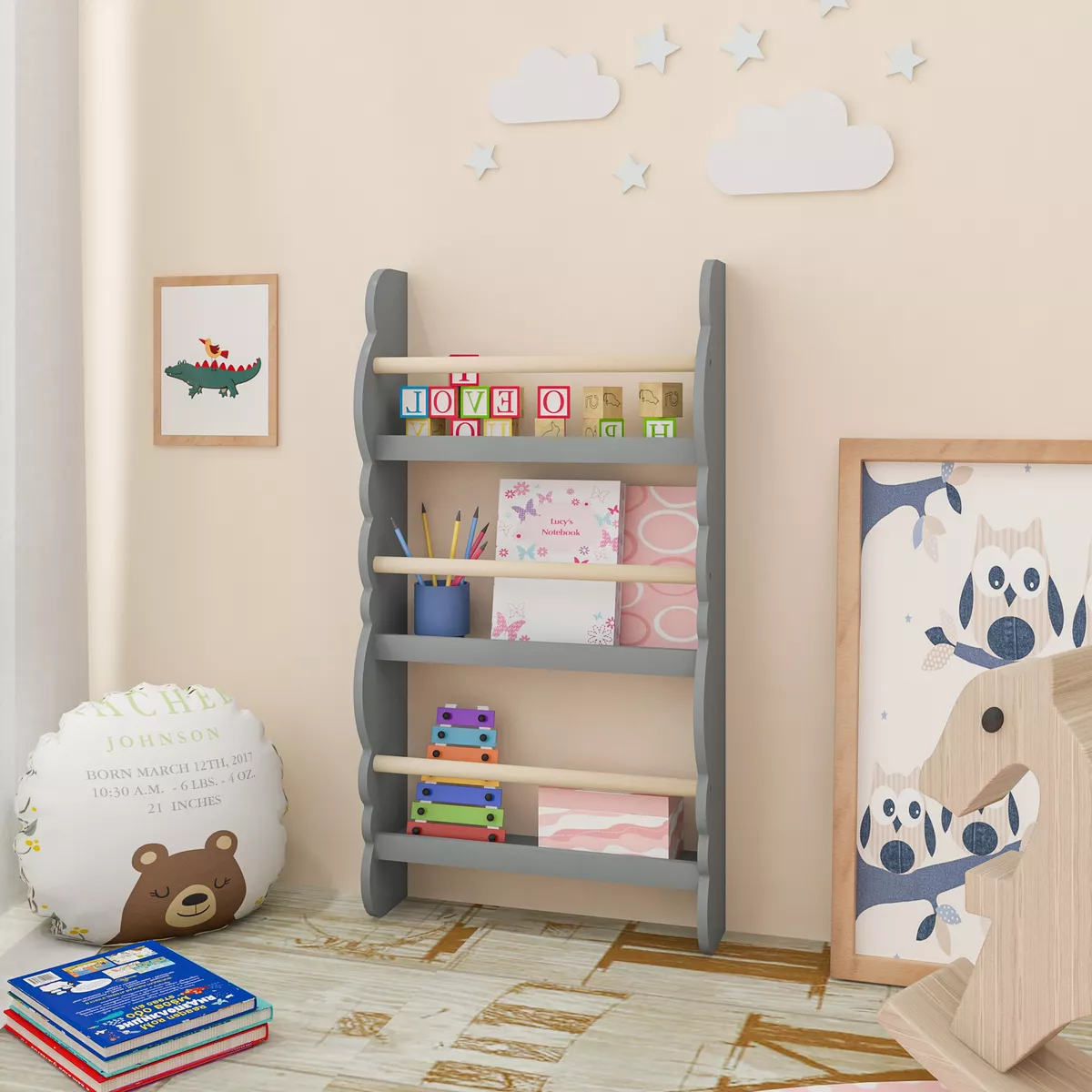 Childrens wall top book storage