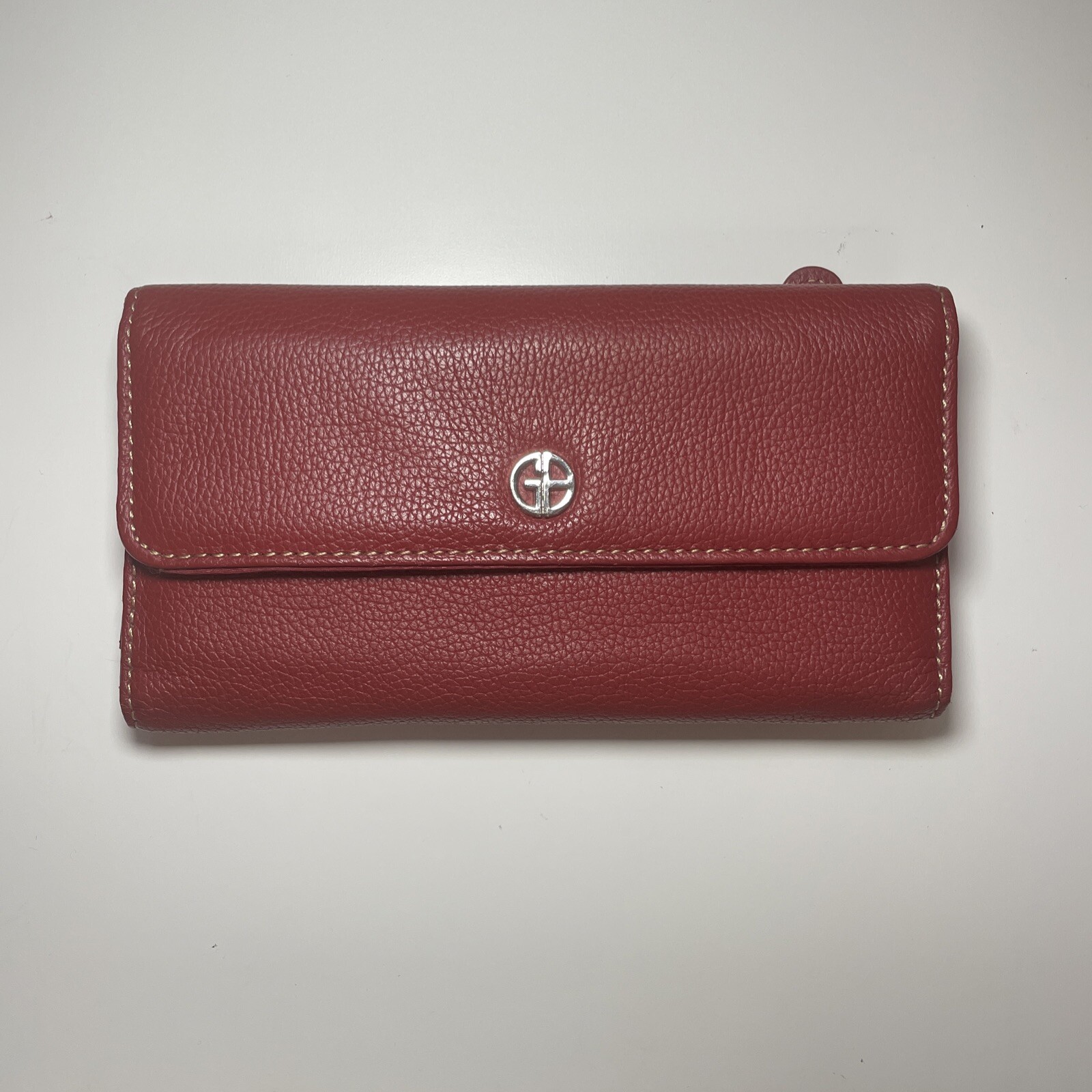 GIANI BERNINI Soft Pebble Leather Wallet Red Card Holder Snap Closure