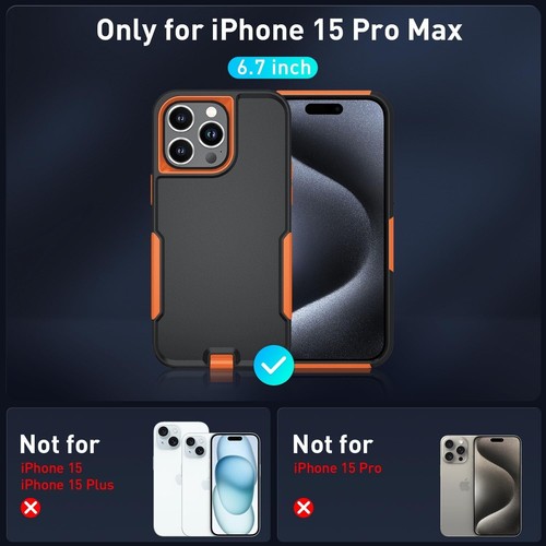 for iPhone 15 Pro Max Case 6.7 inch Heavy Duty Protection Black/Orange - Picture 2 of 8