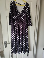 Lady V Vintage London Lyra Dress 16 Black Polka Dot Stretchy 50s Retro Swing