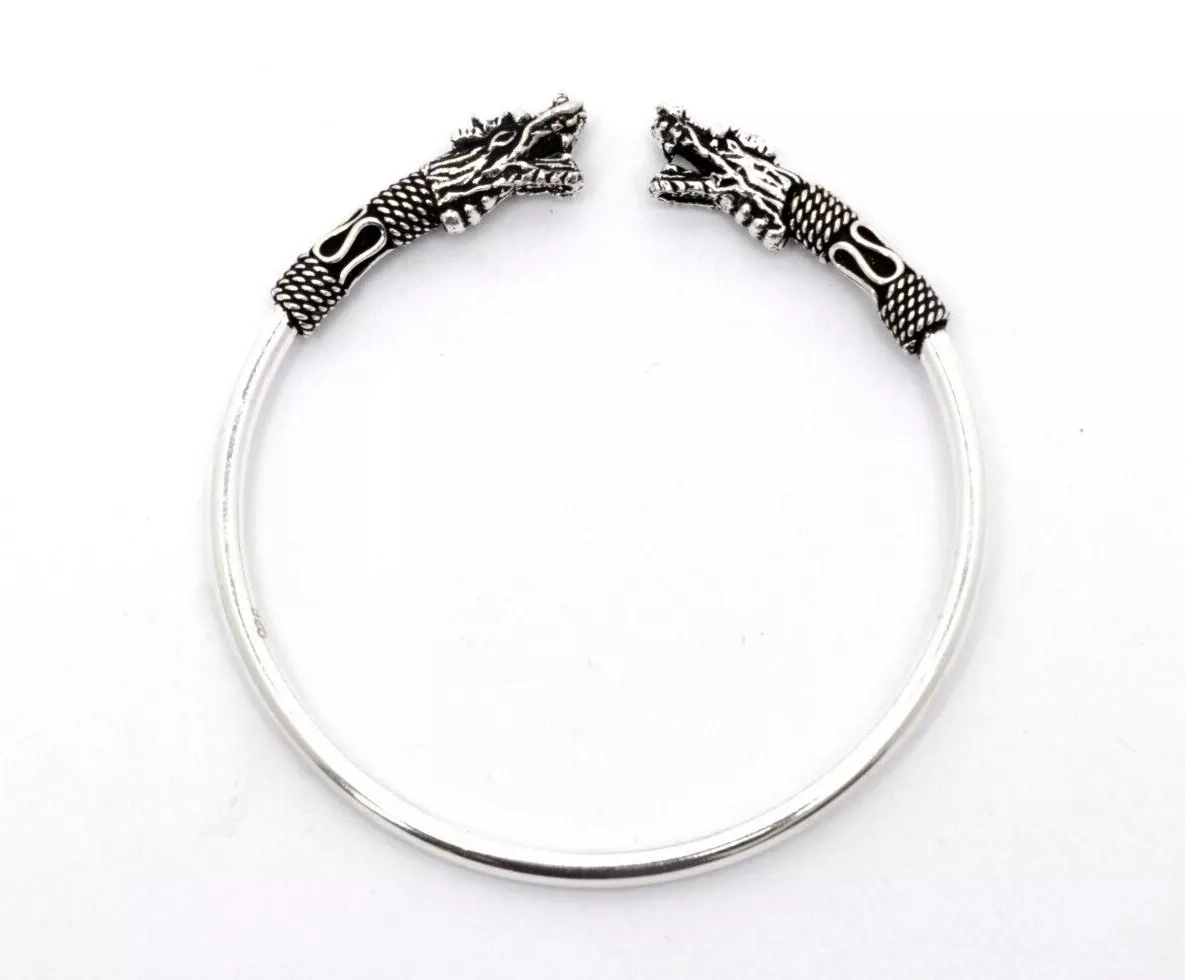 Retro Dragon Head Antique Bracelet Miao Silver, Thick Round Opening, Unisex  Design From Hongguangyaxuan, $21.77 | DHgate.Com