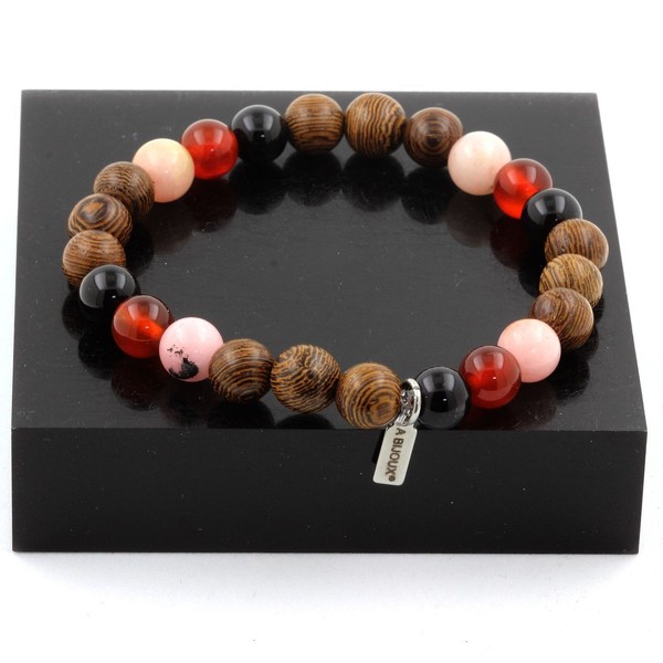 Mineralien Und Edelsteine. Armband Perlen Opal Rosa + Schwarze Achat + Achat-image