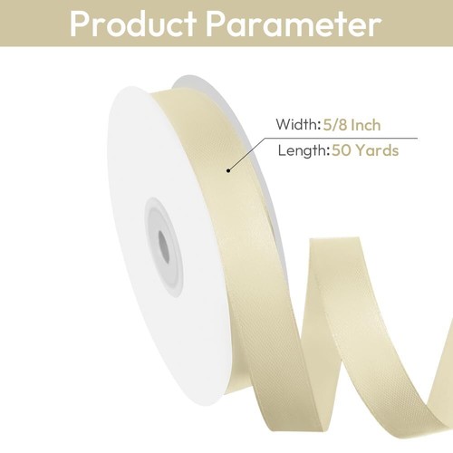Ivory Satin Fabric Ribbon 5/8 inch x 50 Yards Gift Wrapping Wedding Craft - Picture 2 of 6