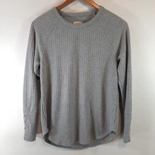 Chaser Waffle Knit Shirt Womens Large Gray Thermal Top Long Sleeve Button