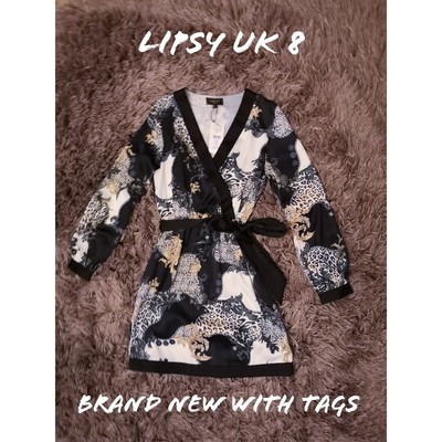 lipsy gabriella print long sleeve wrap dress