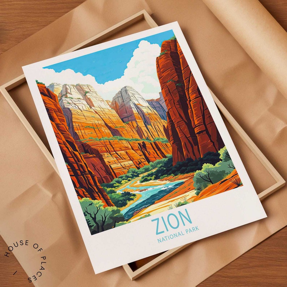 Zion National Park Travel Poster Utah National Park Wall Art Utah Zion