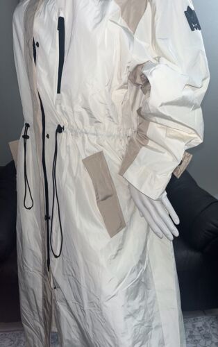 MACKAGE BREENA Women’s Long Rain Coat Jacket Drawcord Waist Hood sz Large Cream - Picture 4 of 16