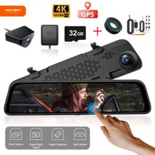WOLFBOX 12" 4K Mirror Dash Cam, 2160P Full HD WDR W/Hardwire Kit,Polarizing Lens