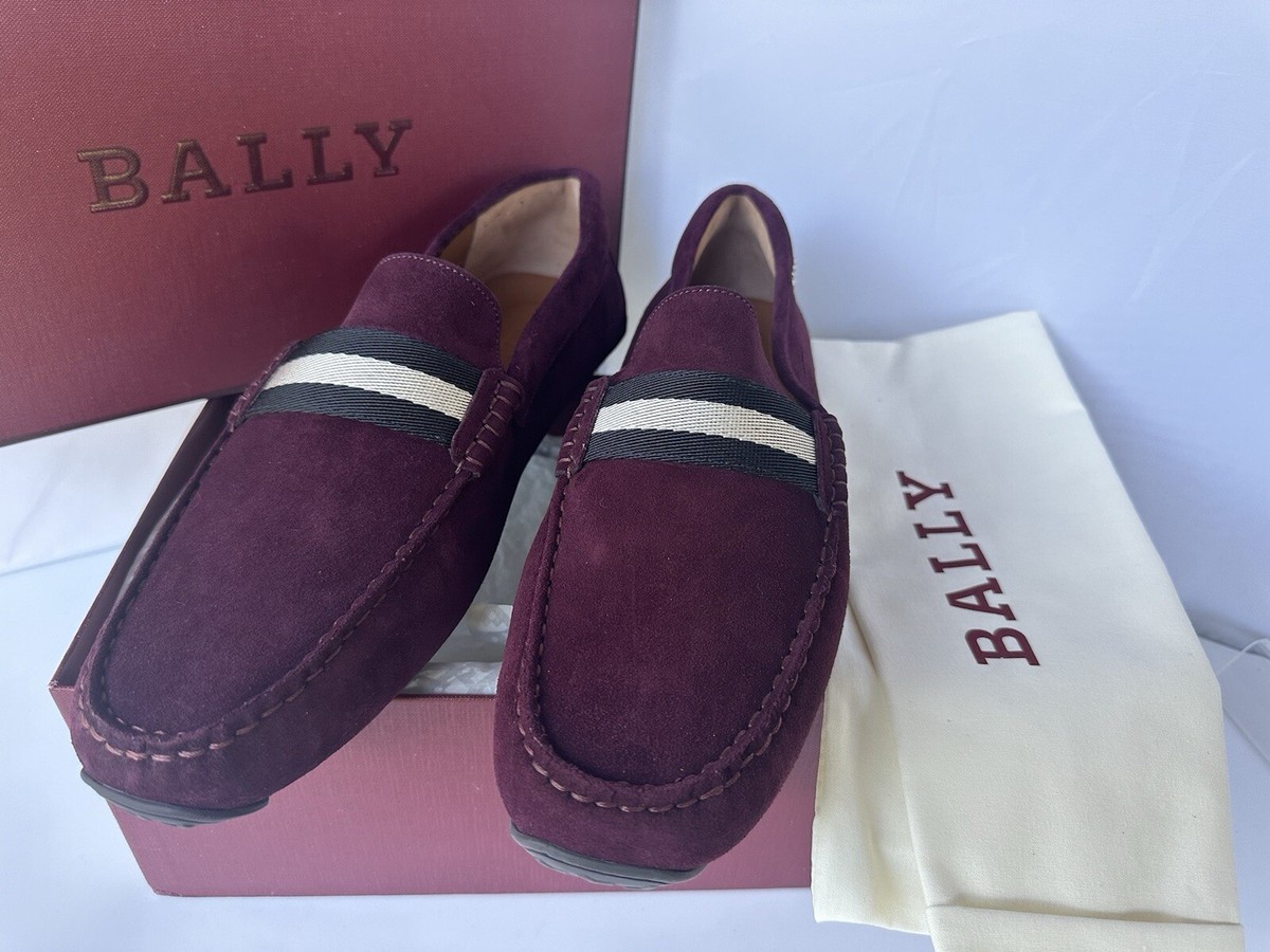 Bally Pearce Suede Drivers Burgendy Vine Mens Size 10d for sale