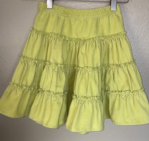 Hanna Andersson Girls Corduroy Skirt Ruffle Tiered Sz 110 US 5 Yellow Green
