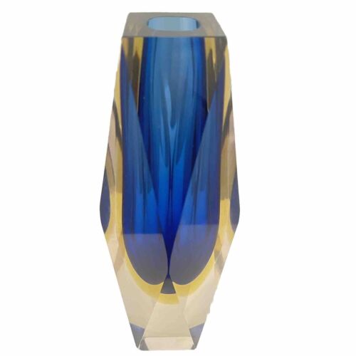 Alessandro Mandruzzato Murano Summerso Art Glass Vase Faceted  Blue Yellow 1960s - Afbeelding 1 van 14