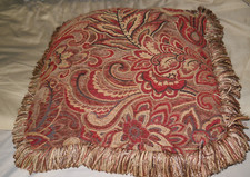 Paisley heavy chenille decorative woven print pillow with fringe brown rust gold