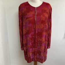 Frank Usher Sequin Jacket Size Large Pink Orange Heavy Silk Content *small Flaw*