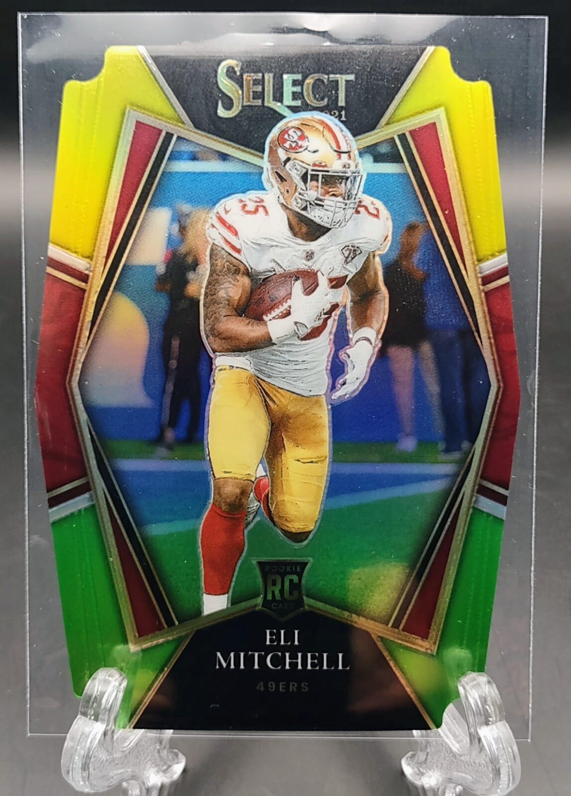 2021 Panini Select Eli Mitchell Premier Level Green Yellow Prizm Die Cut #192 RC