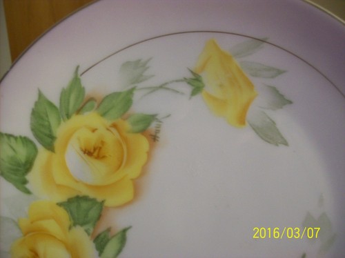 Yellow Rose Vintage Porcelain Plate P. T. Bavaria Signed Hauk Studio Handpainted - Picture 6 of 10