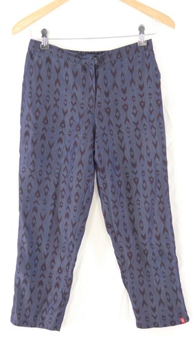 Biba Trousers Chambray Printed Cotton Cropped Pants Ikat Print Summer Size S - Afbeelding 1 van 10