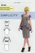 Simplicity S9165 Retro Wiggle Dress w Peplum Zombie Witch Sz 16-24 UNCUT Pattern