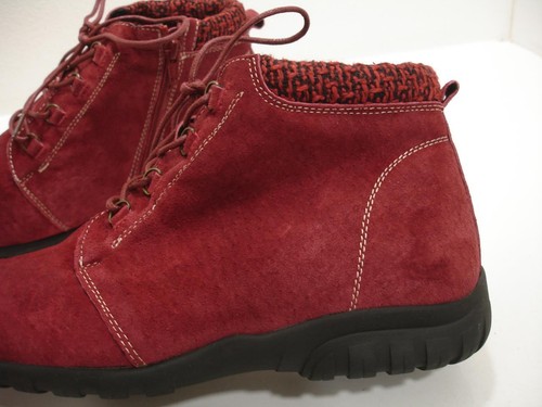 Women's 9 XX 4E EEEE W Propet Delaney Ankle Boots Burgundy Suede Leather Lace-Up - 第 2/12 張圖片