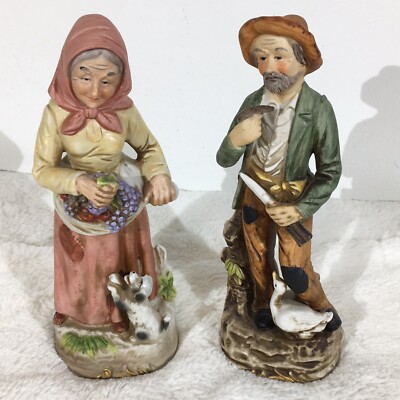Vintage Homeco Porcelain Grandma & Grandpa  Farmers Figurines - Set Of 2