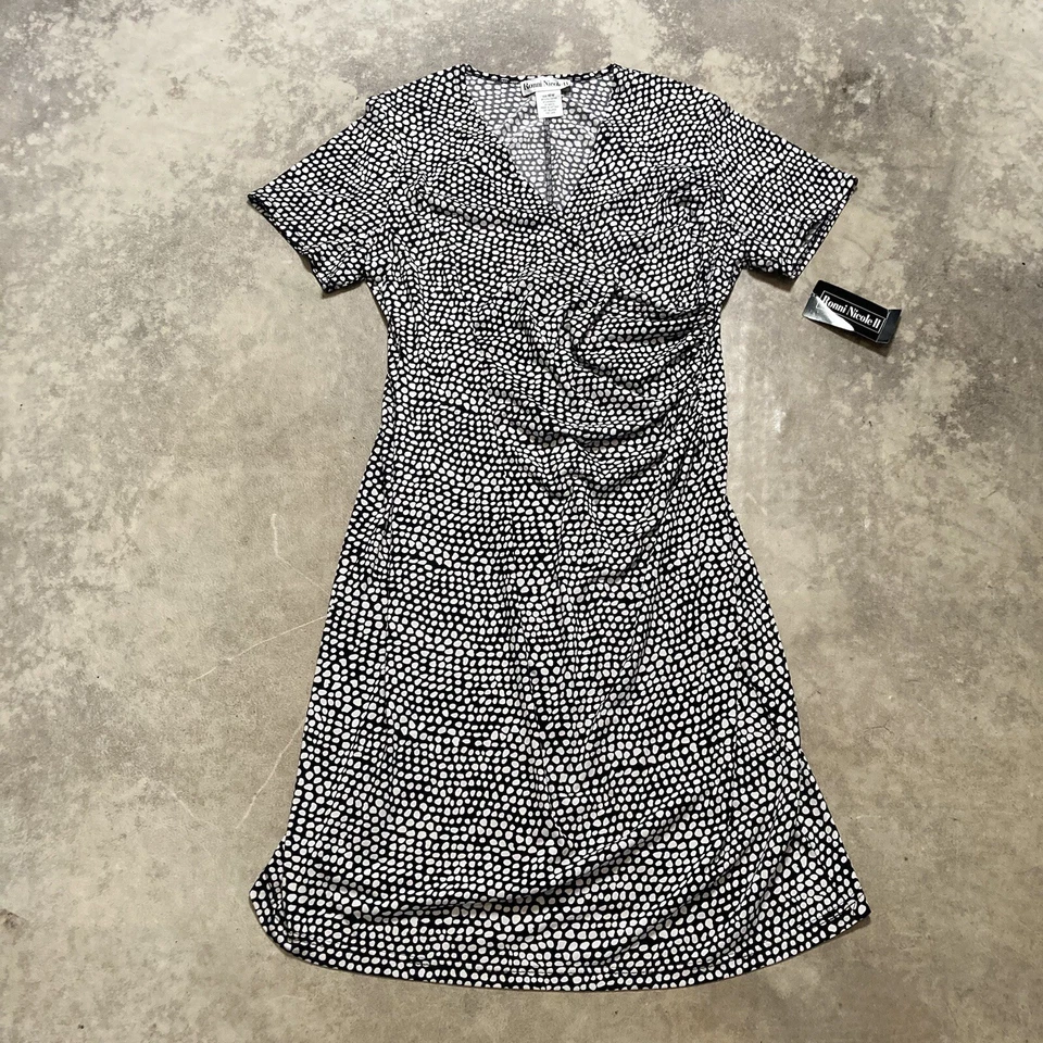 Vestido Ronni Nicole Mujer 16W Cuello en V Manga Corta Negro Blanco Estampado Cambio Foto 2 de 4