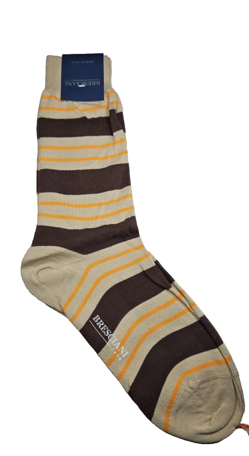 BRESCIANI Men Italian Socks - Beige/Brown 012 - 100% Cotton - Size S - New