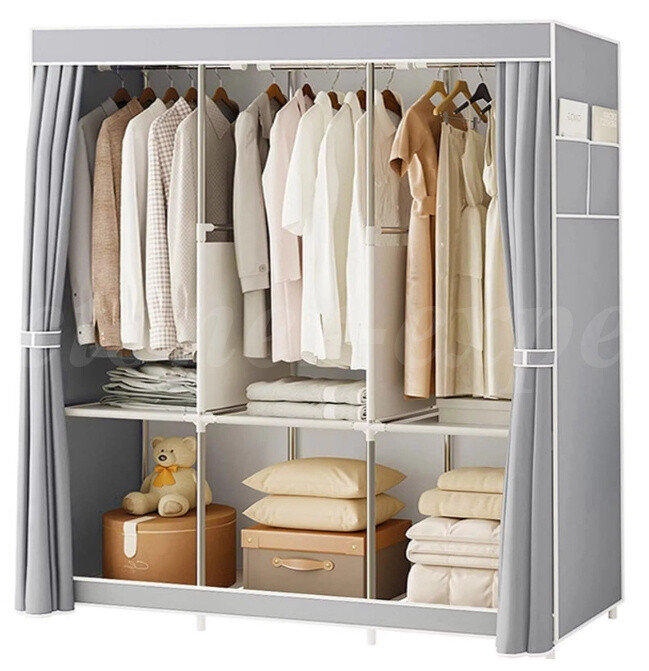 Wardrobe Foldable Closet Portable Closet Steel Tube Wardrobe For Bedroom Hanging Clothes Wardrobe Space Save Strong Durable Wardrobe Closet Wardrobe Cabinet (Color : Blu, Size : 170 * 45 * 170cm) 11 Large Fabric Canvas Wardrobe With Clothes Hanging Rail Shelving Storage Closet