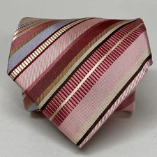 CHARLES TYRWHITT Men’s Repp Silk Necktie ITALY Designer STRIPED Pink Red EUC A26