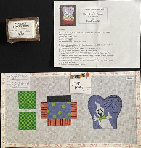 HP Needlepoint 18ct C SCHAEFFER 3D Ghost Chair+SUDBERRY PinCushion+JAB Pins-RP26