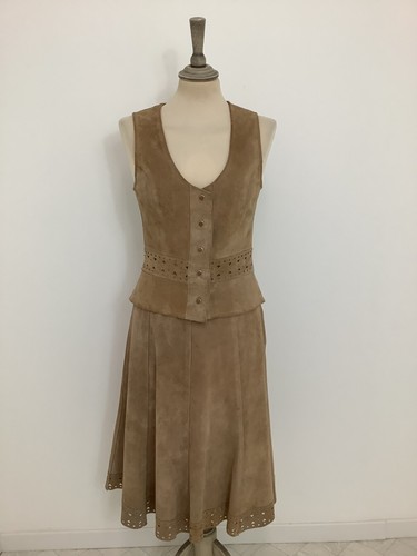 Vintage 1970s Leathercraft suede suit 2 piece western skirt waistcoat #V3 @WEL