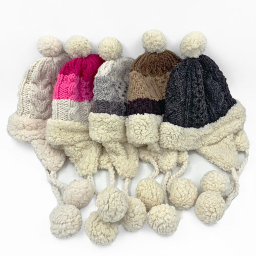 CABLE KNIT ALPACA WOOL BEANIES CHULLO POM POM HATS UNISEX - 20pcs WHOLESALE LOT - Picture 2 of 5