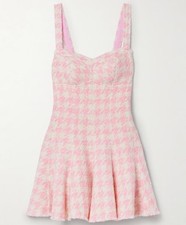 LoveShackFancy Pink Tweed Houndstooth Mini Dress Women’s Size 6 Josalie Wool New