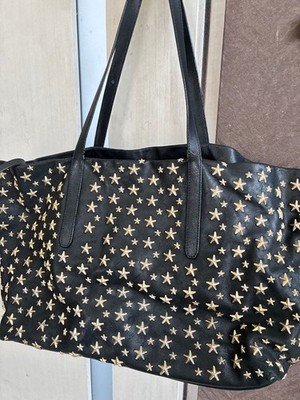 JIMMY CHOO SOFIA Star Studs Leather Tote Crossbody Bag Women Large Black Gold