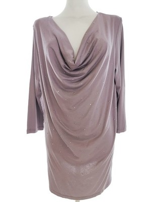 ZIZZI Damen Tunika Bluse Gr. S Lila Viskose 3/4 Ärmel Pailletten Einfarbig