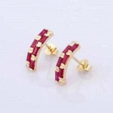2Ct Emerald Cut Lab-Created Red Ruby Women's Stud Earring 14K Yellow Gold Plated