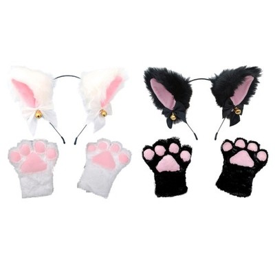 Cat Ears Headband and Cat Paws Gloves Set for Girls Kids Christmas Halloween