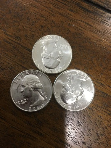 ( 3 )   1964 Philadelphia  Mint Silver Washington Quarters  from Bank Roll