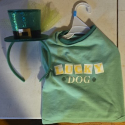 Lucky Dog St. Patrick's Day Green Shirt & Leprechaun Hat Costume Set Size S