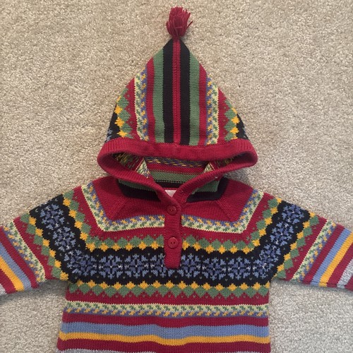hanna andersson sweater knit romper hooded primary striped rainbow Sz 70/6-12mo - Picture 7 of 13