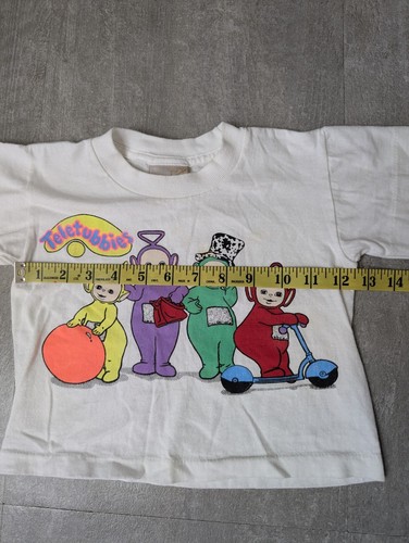 Vintage Teletubbies weißes T-Shirt 2T mit Pocahontas Etikett Cartoon selten! - Bild 6 von 10