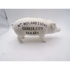 Wm. Moland's Sons Quaker City Hams Piggy Bank Coin Bank Advertising
