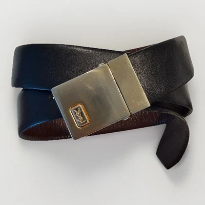 Cinturón de cuero reversible vintage Yves Saint Laurent YSL tono dorado hebilla 28-32" - Imagen 1 de 4