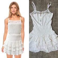 £375 LoveShackFancy Kalene Lace White Cotton Knitted Mini Dress XS