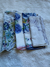 Lot of 4 Floral Print Cotton Handkerchiefs, Multicolor Assorted