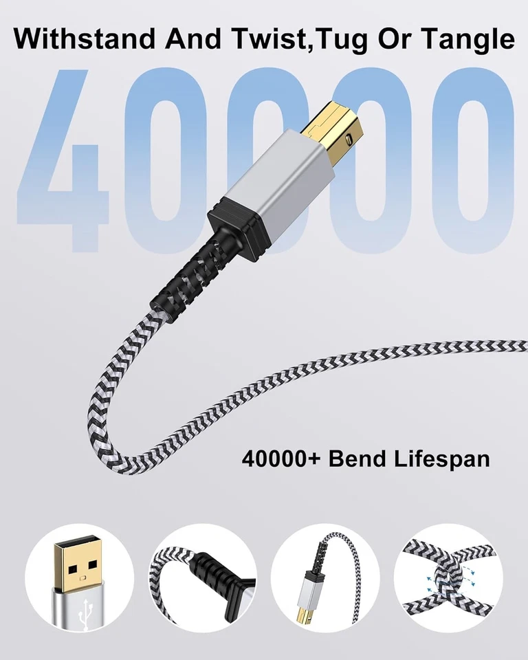 HP Printer Cable 10ft, USB 2.0 Printer Cable USB A to USB Type B Cable - Image 4 of 4