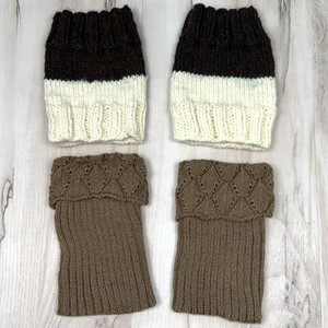 Lot 2pr Womens Knit BOOT CUFFS Toppers Beige Brown Ivory Ankle Warmers One Size